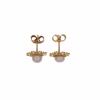 Floral earrings with zirconias and pearls in 18k gold · view 3