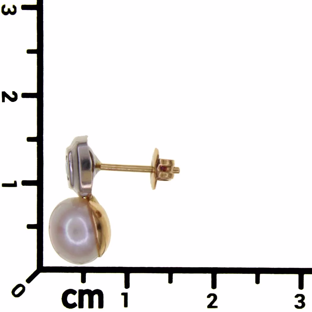 Pendientes "Tu y Yo" con perlas y circonitas en dos oros 18k · vista 4