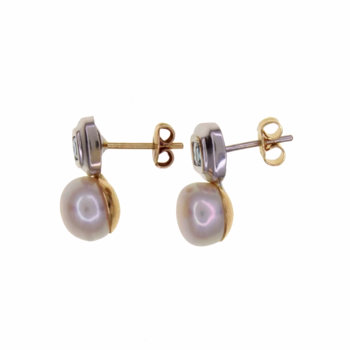 Pendientes "Tu y Yo" con perlas y circonitas en dos oros 18k · vista 3
