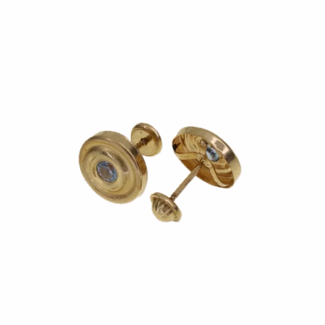 Pendientes tipo  botón con circonitas en oro 9k · vista 2
